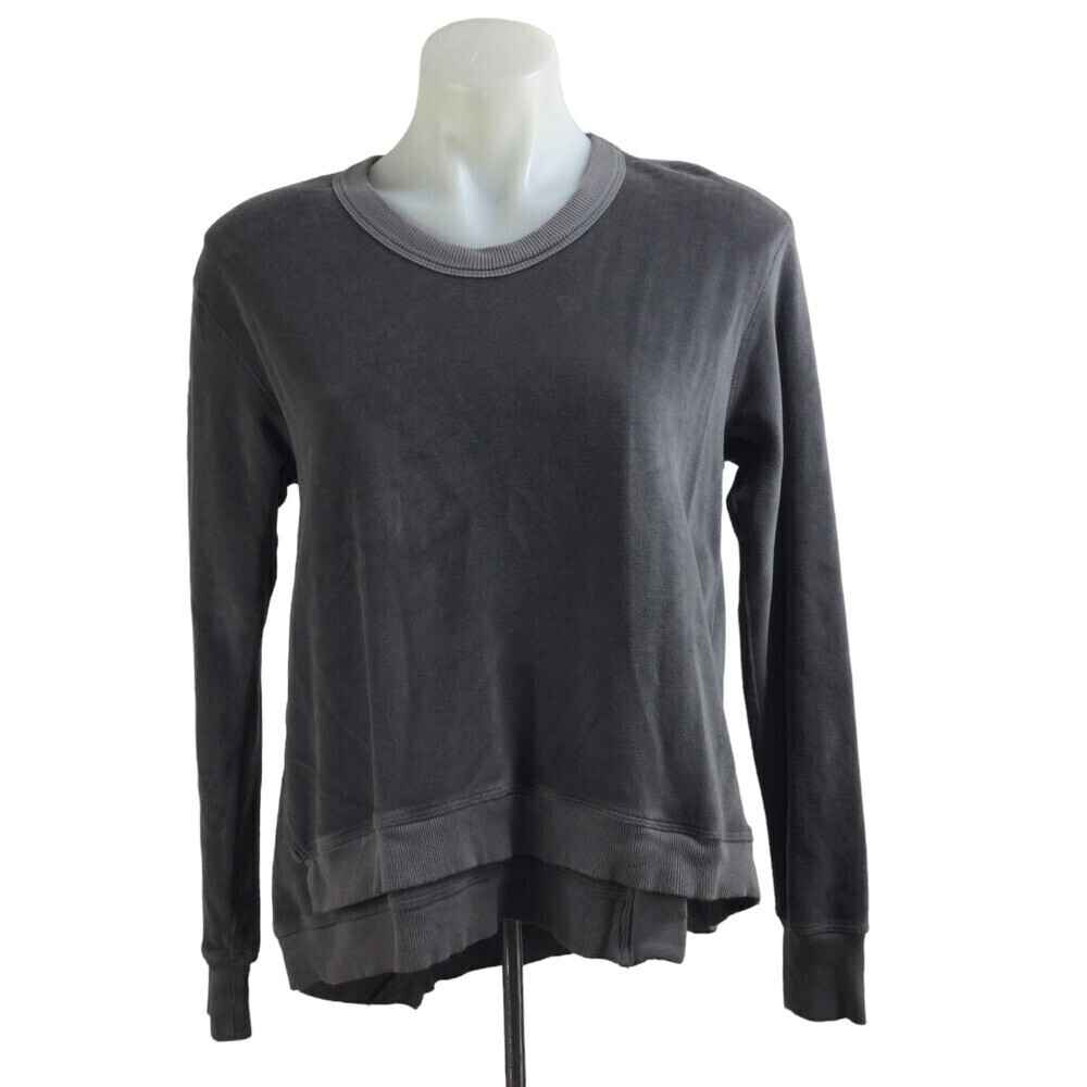 WILT Sweatshirt Velour Long Sleeve Asymmetrical Charcoal Gray XS